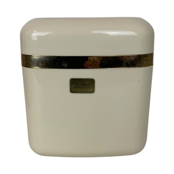 Vintage Square Ivory Tissue Box Holder 22 kt Gold Trim Molded Plastic Bath Decor - Picture 2 of 9